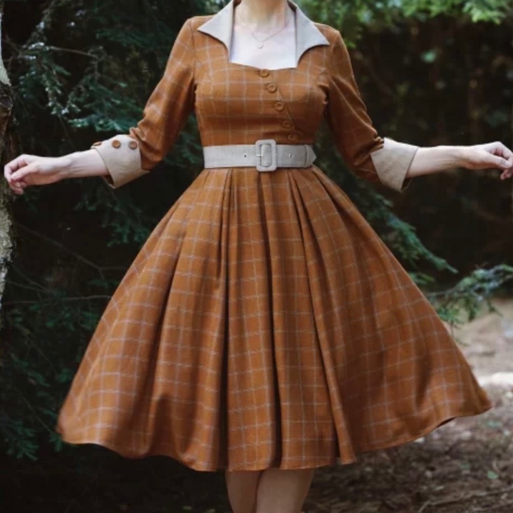 Miss Candyfloss Graciela-Rusti Asymmetrical Swing Dress Rust